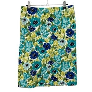 Talbots Floral Pencil Skirt Sz 6 Blue Green Knee Length Classy Casual Stretch